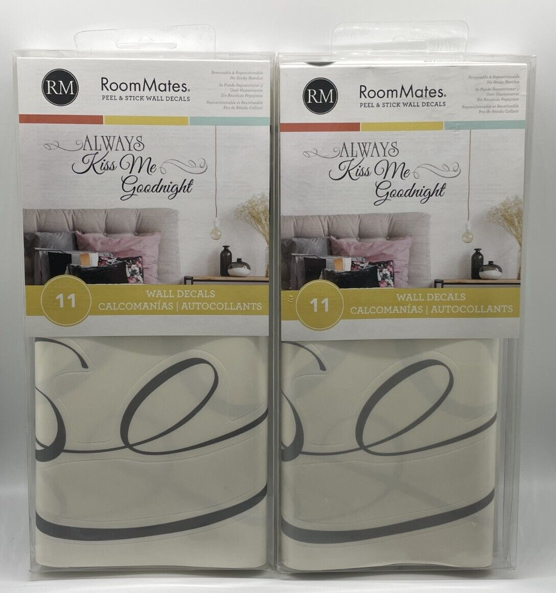2 Pack Room Mates Always Kiss Me Goodnight Peel Stick Quote Wall Decals