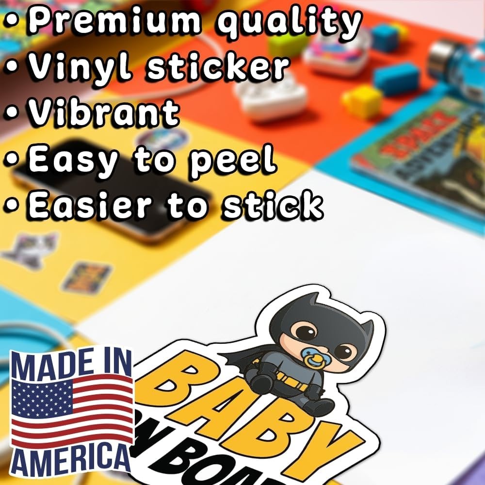 Cute Bat Hero Baby On Board Vinyl Sticker Waterproof Auto Window Truck 4.5″ x 6″