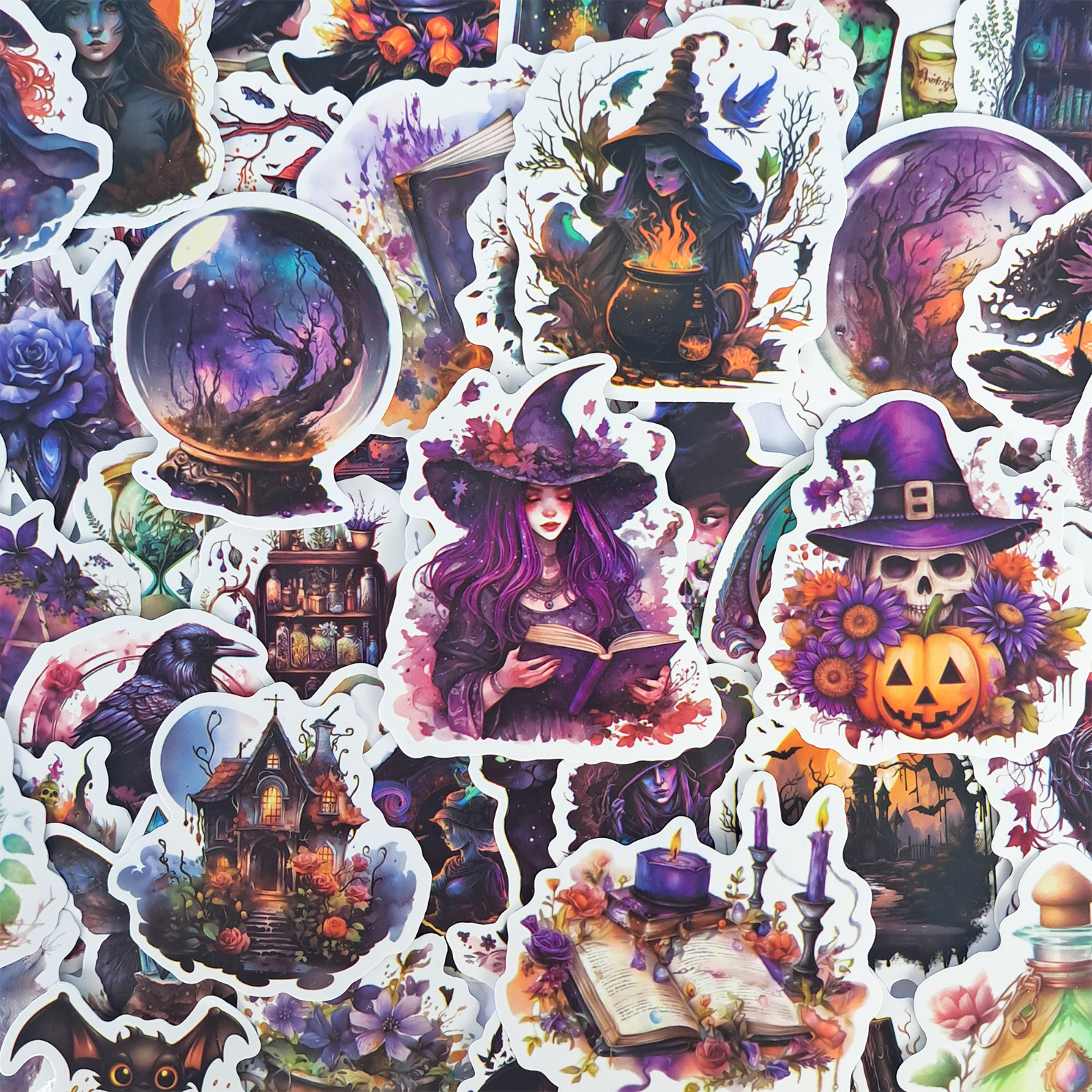 50 PCS Gothic Witches Sticker Pack Whimsical Witchery Magic Mystical Halloween
