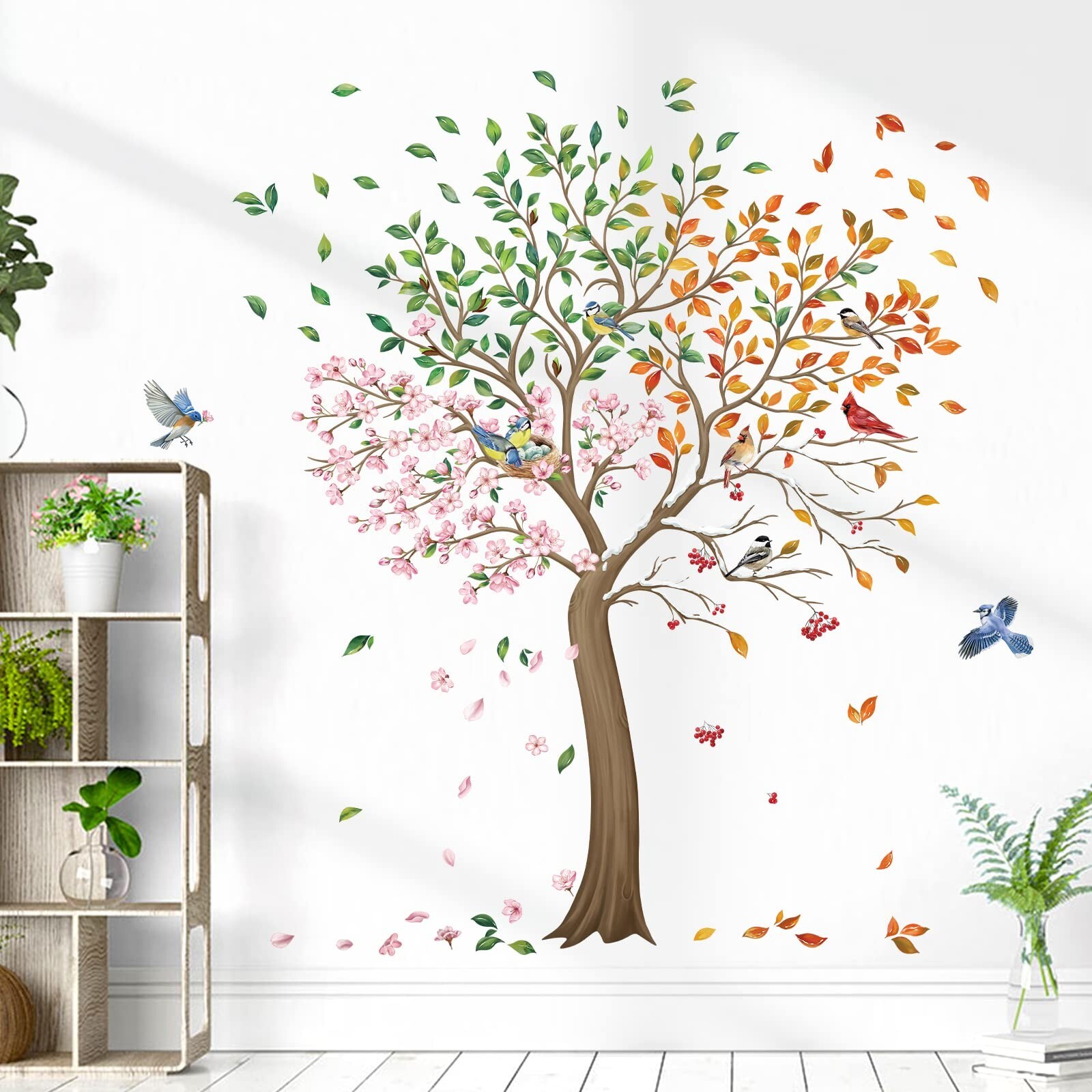 wondever Colorful Large Tree Wall Stickers Tree with Flower Birds Peel and St…
