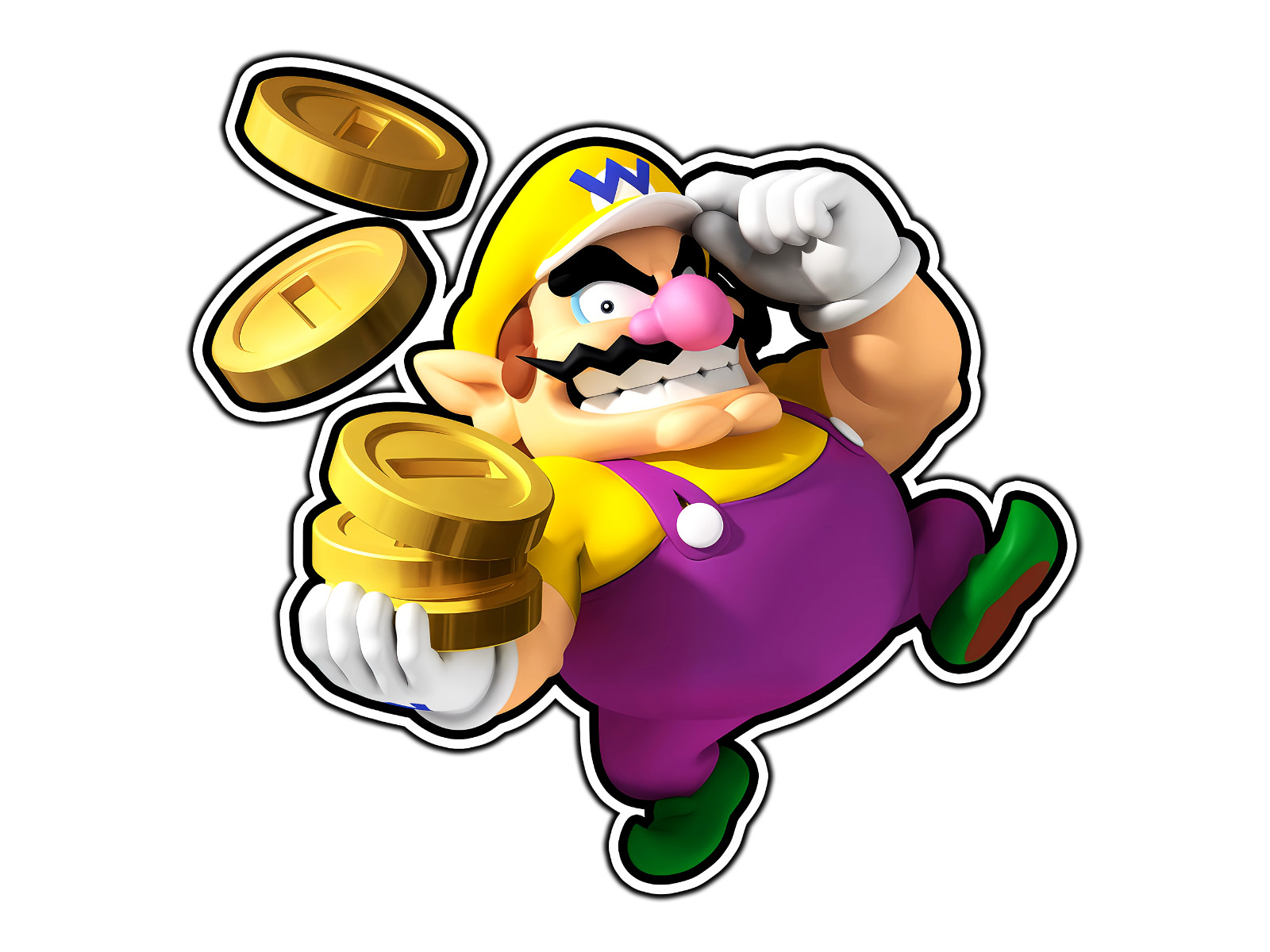 Wario & Gold Coins Mushroom Kingdom Sticker Waterproof Vinyl Decal Die-Cut Car