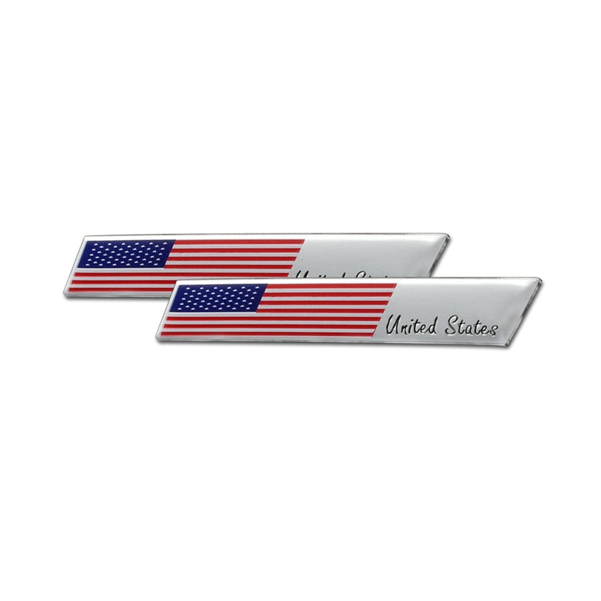 3D Aluminum Alloy American US Flag Decal, 2PCS 3.8″ X 0.6″ Patriotic Stars St…