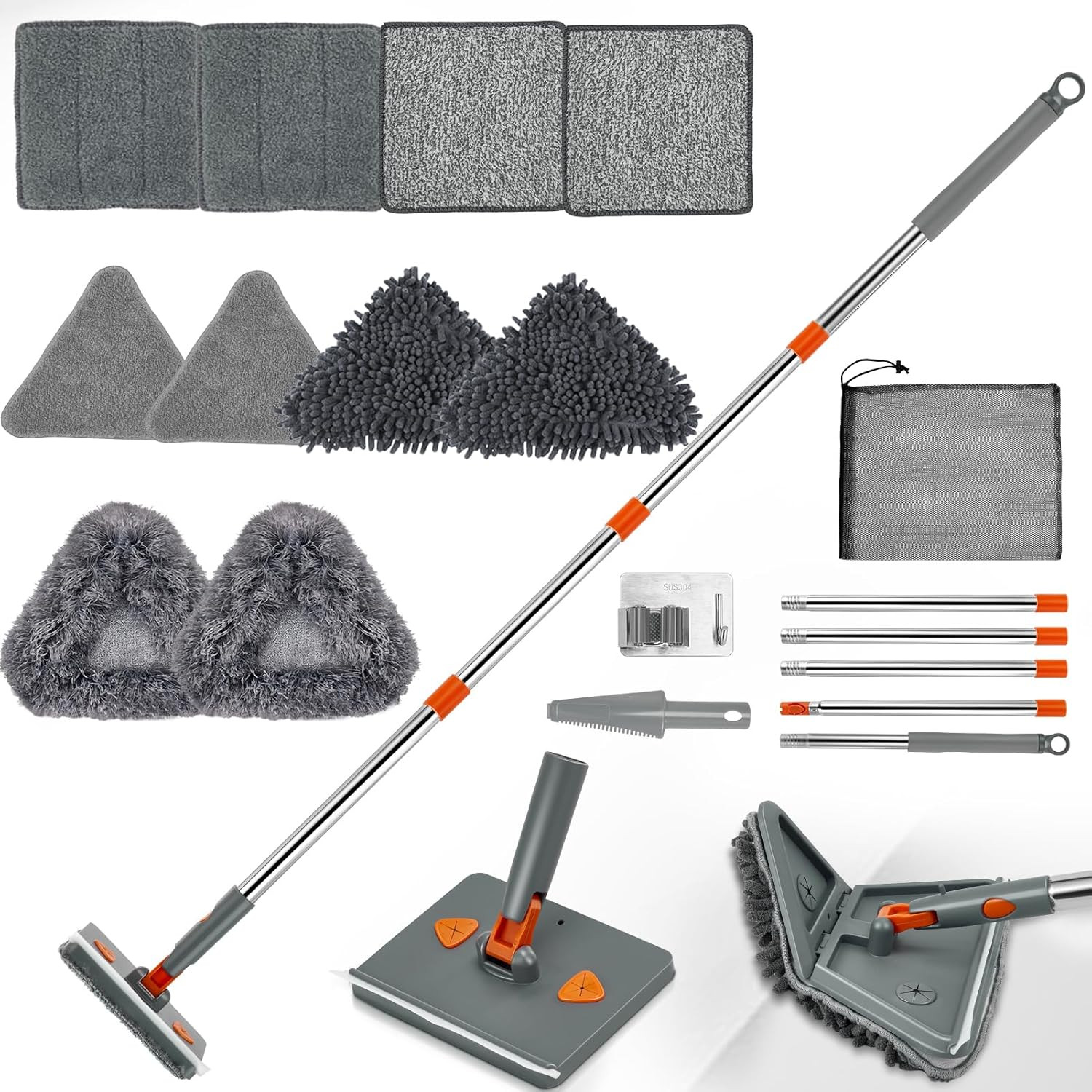 Wall & Base Board Cleaner Tool with 360°Rotating Mop Head, 180°Folding Design fo