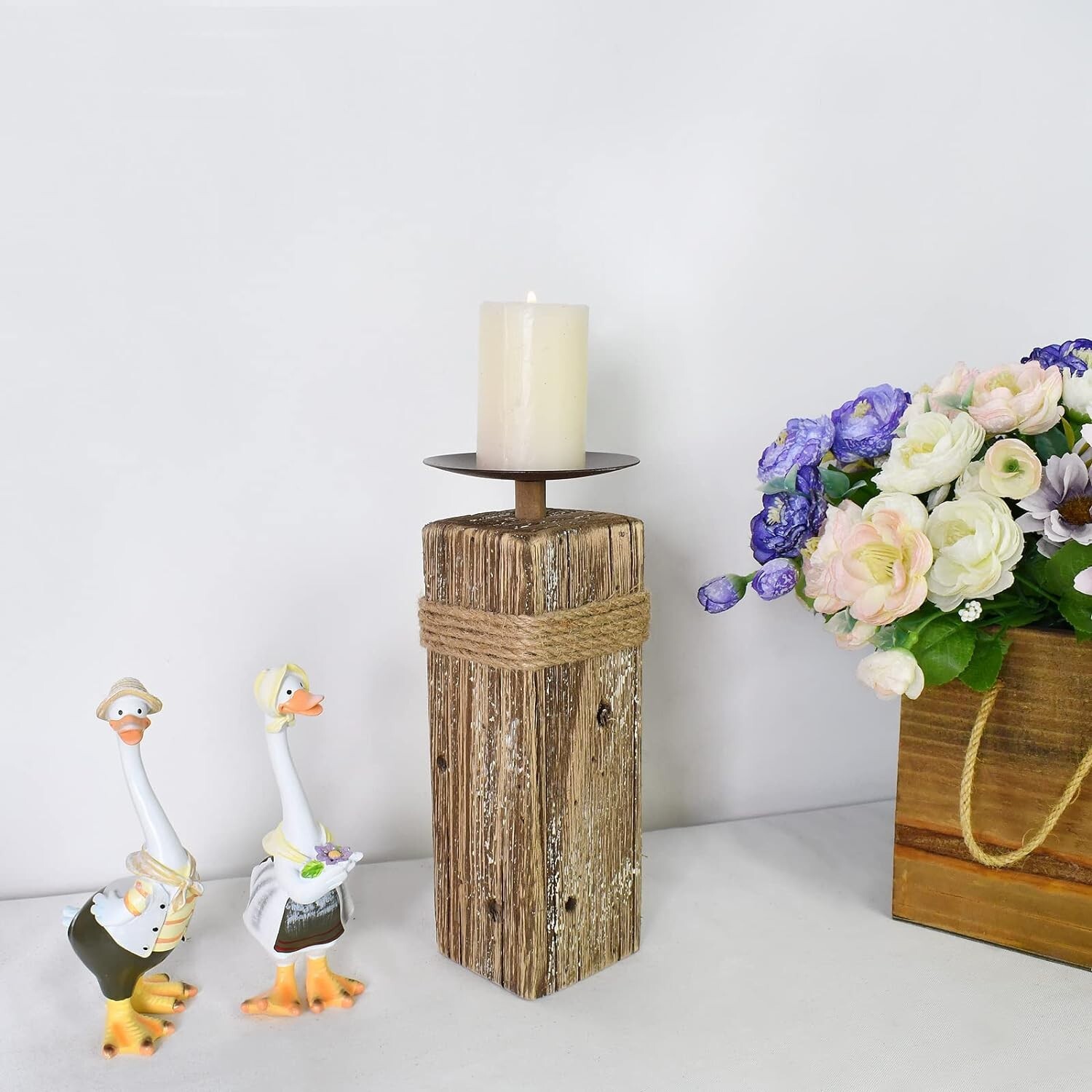 Wooden Candle Holders Stand for Pillar Candles Candlestick (7.28″ + 10.24″ H)