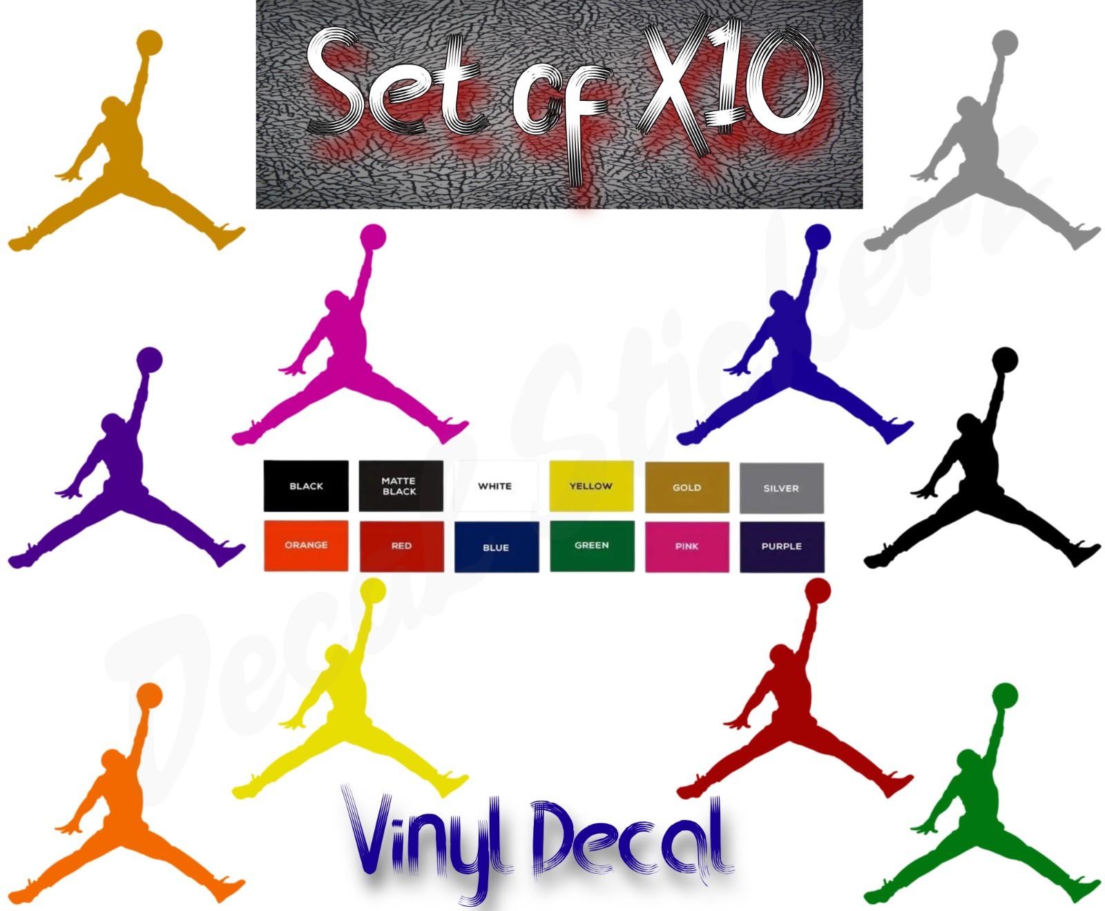 Air Michael Jordan Jumpman Logo vinyl decal MJ Die Cut Sticker Set of 10