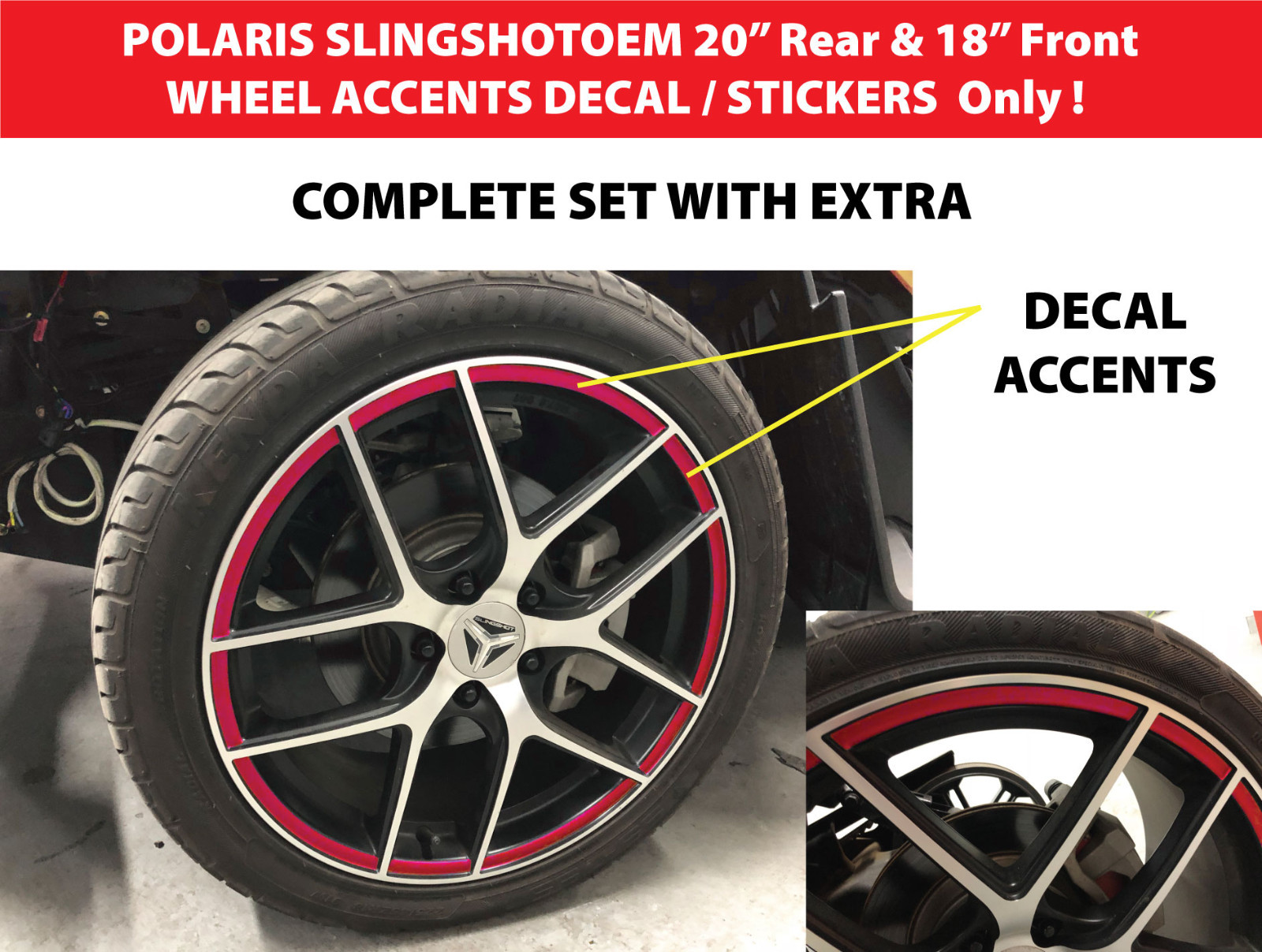 POLARIS SLINGSHOT WHEEL ACCENT DECALS STICKERS FOR 18″Front & 20″Rear OEM Style