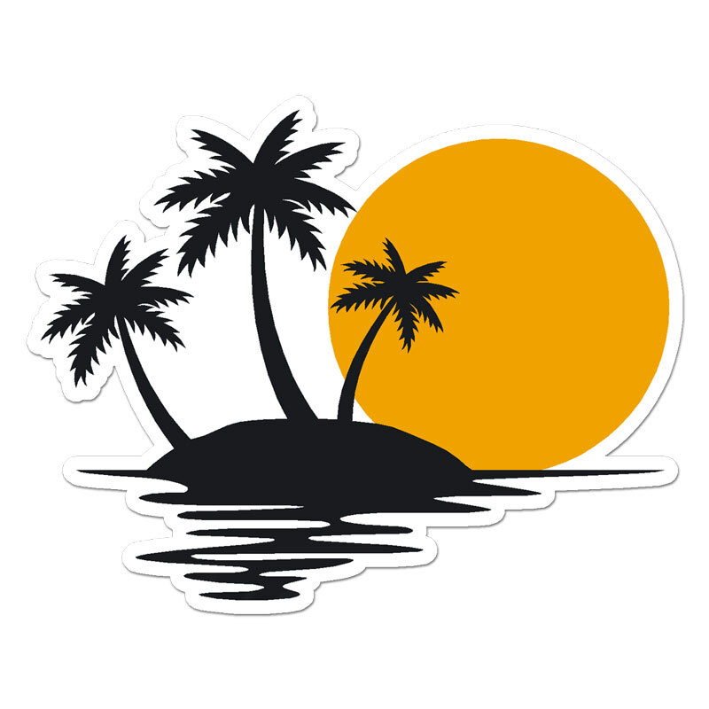 Tropical Island Sunset, Vinyl Decal Sticker, Indoor Outdoor, 3 Sizes, #11910