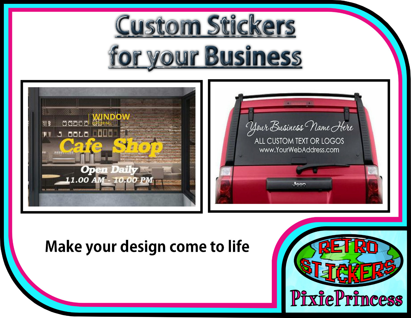 Custom Bespoke Business Vinyl Sticker Advertising Wall Window Glass Shop Car Van