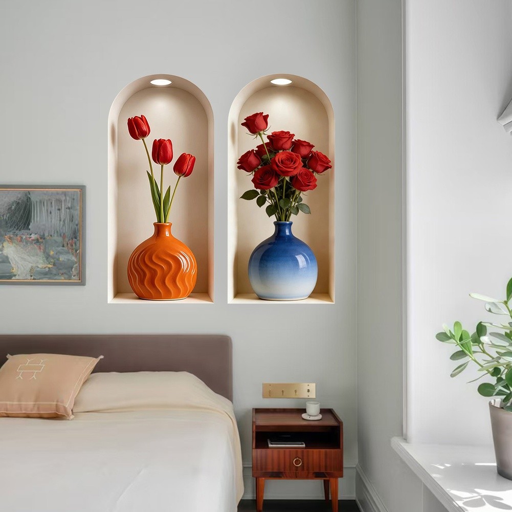 30 60cm 3D Flower Wall Sticker Vinyl PVC Green Decal for Home Interior