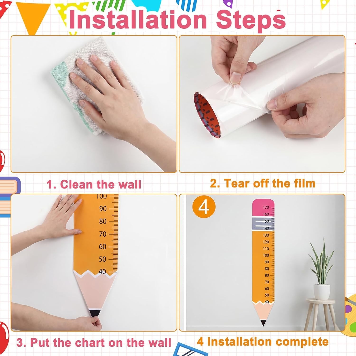 Height Growth Chart Wall Sticker Decor 77″x14″ Pencil Shaped Height Measurement