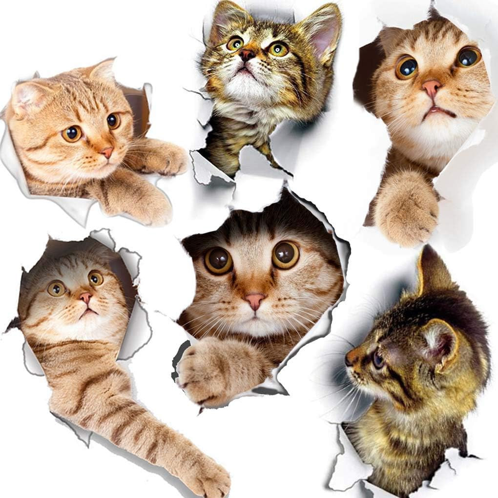 6PCS 3D Wall Stickers Cats Self Adhesive, Kids Wall Decals/Removable Vinyl Art M