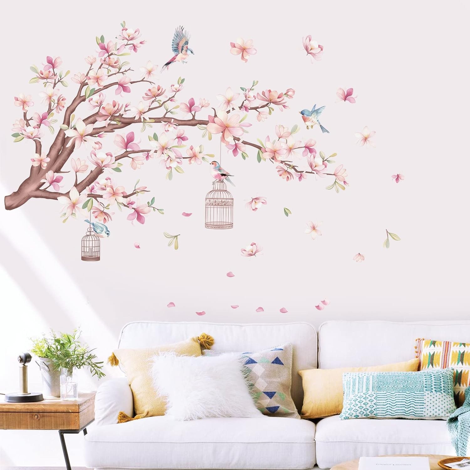 wondever Cherry Blossom Wall Stickers Floral Tree Decals