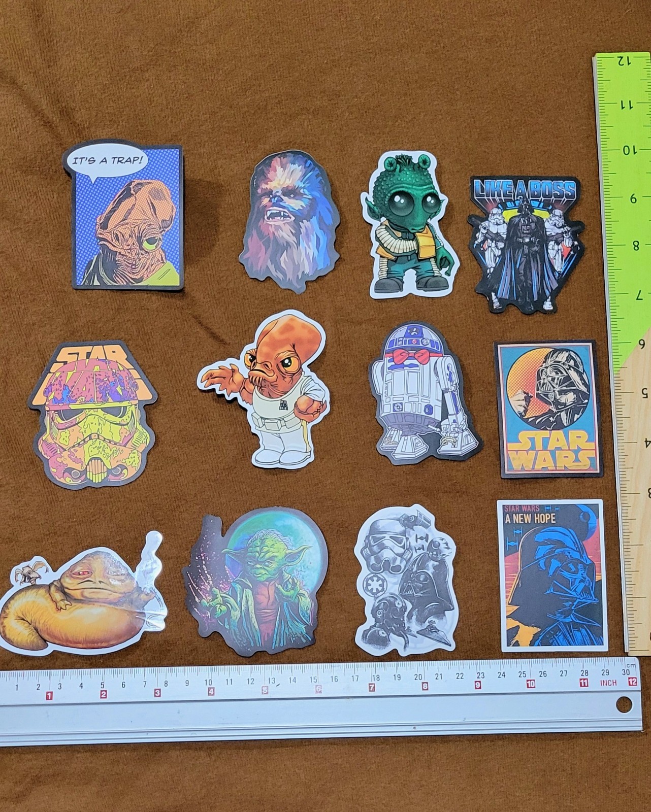 Star Wars Stickers Set Of 12 Individual As Seen. Darth Vader, Greedo, Yoda