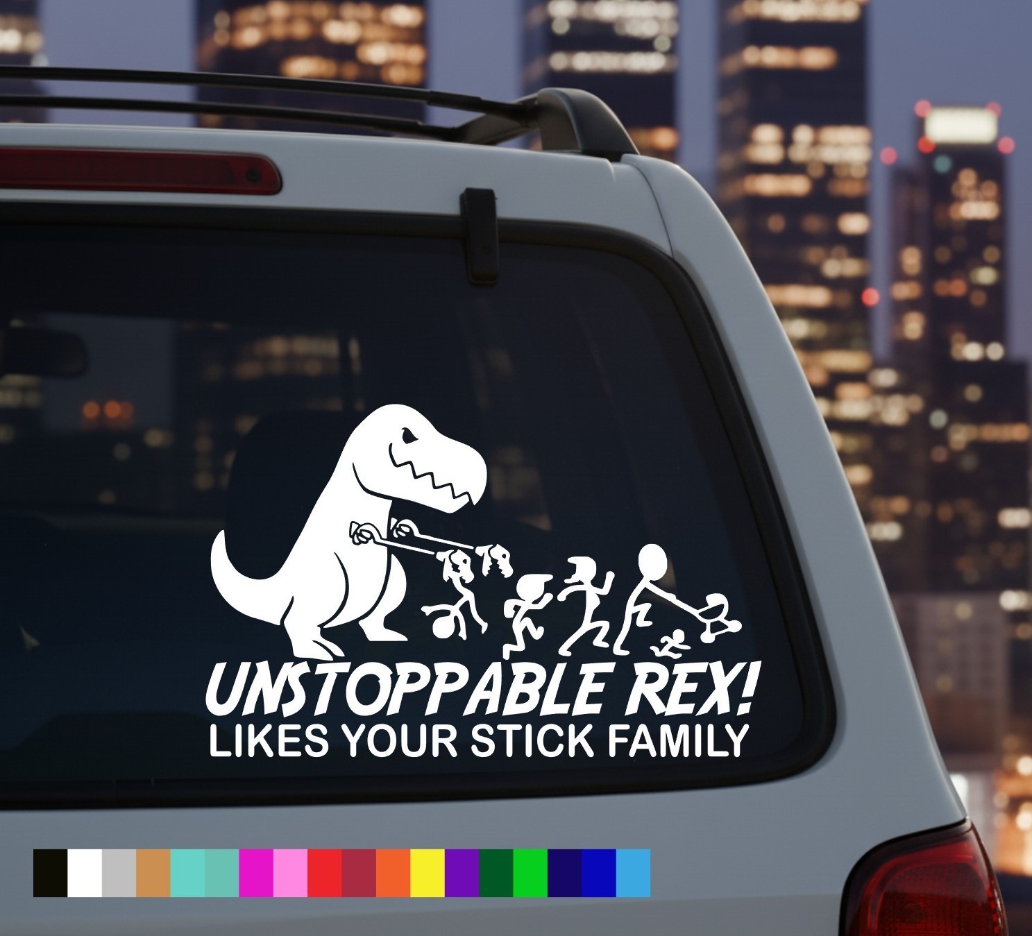 Unstoppable Rex Stick Figure Family Funny Car Window Vinyl Decal Bumper Sticker