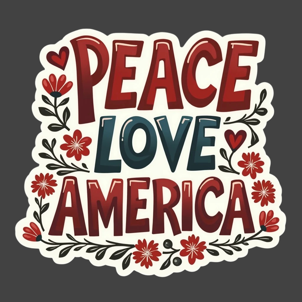 Americana Sticker Vinyl Decal Peace Love America Cute Patriotic Flowers USA