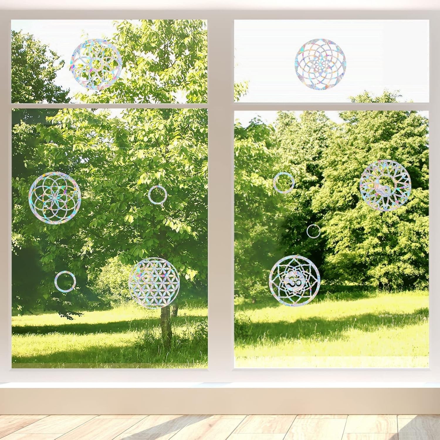 Bird Window Decals Rainbow Mandala Stickers Anti-Collision Reusable 6pcs