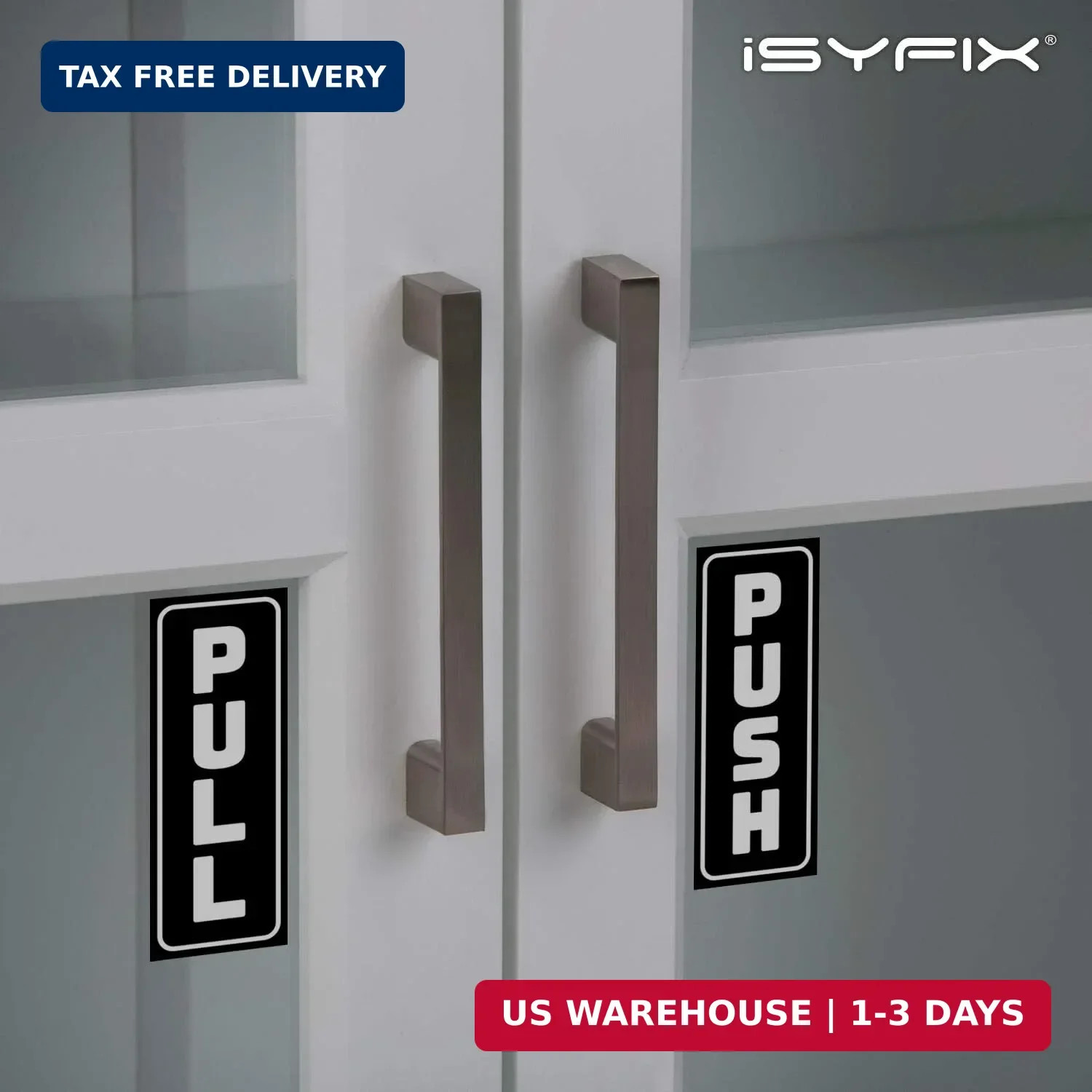 iSYFIX Push Pull Stickers Sign, 2×5 inch, Black/White, 2 Sets | Vertical Decal,