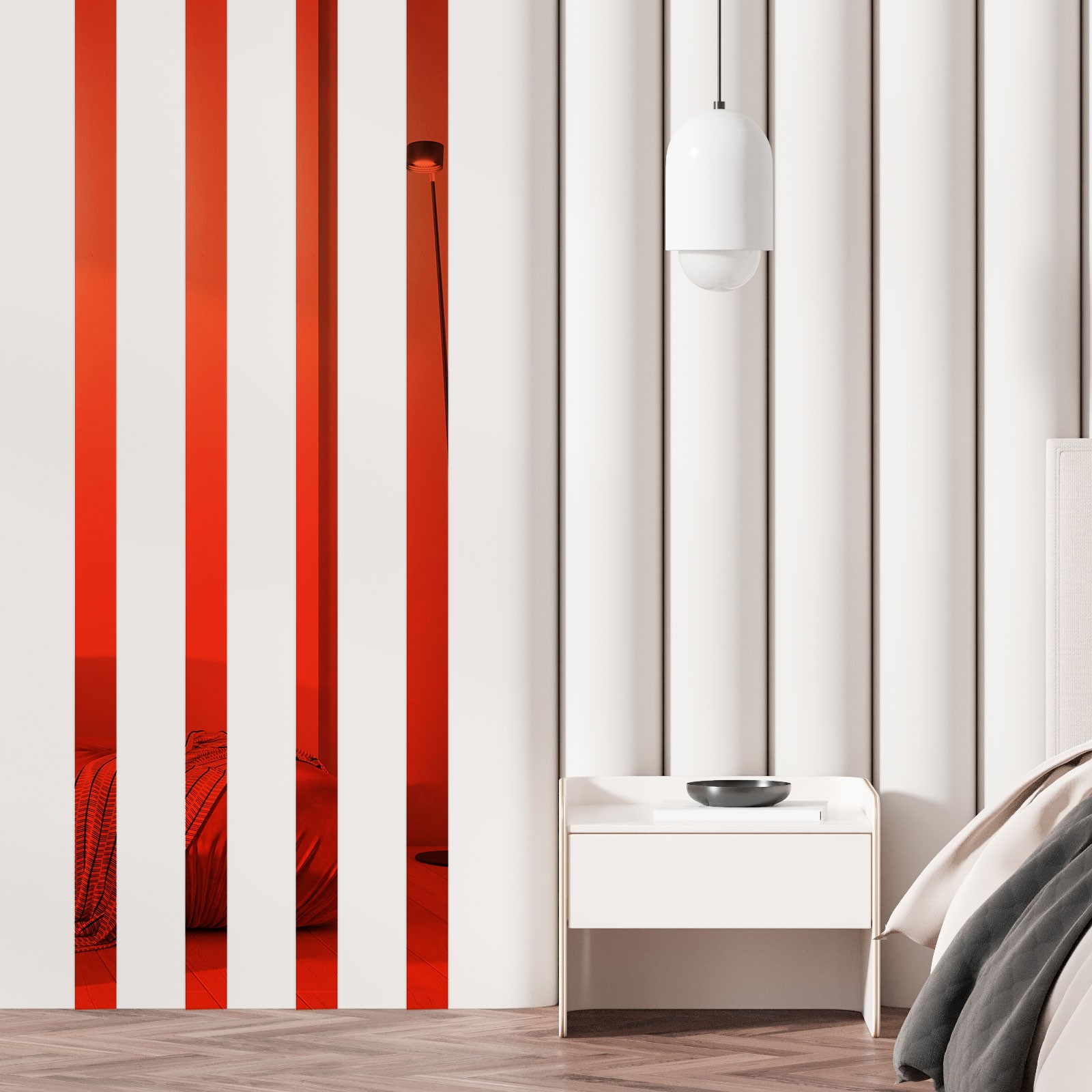 30 Pcs Striped Mirror Stickers, 0.78» x 11.8» Mirror Wall Stickers, Red