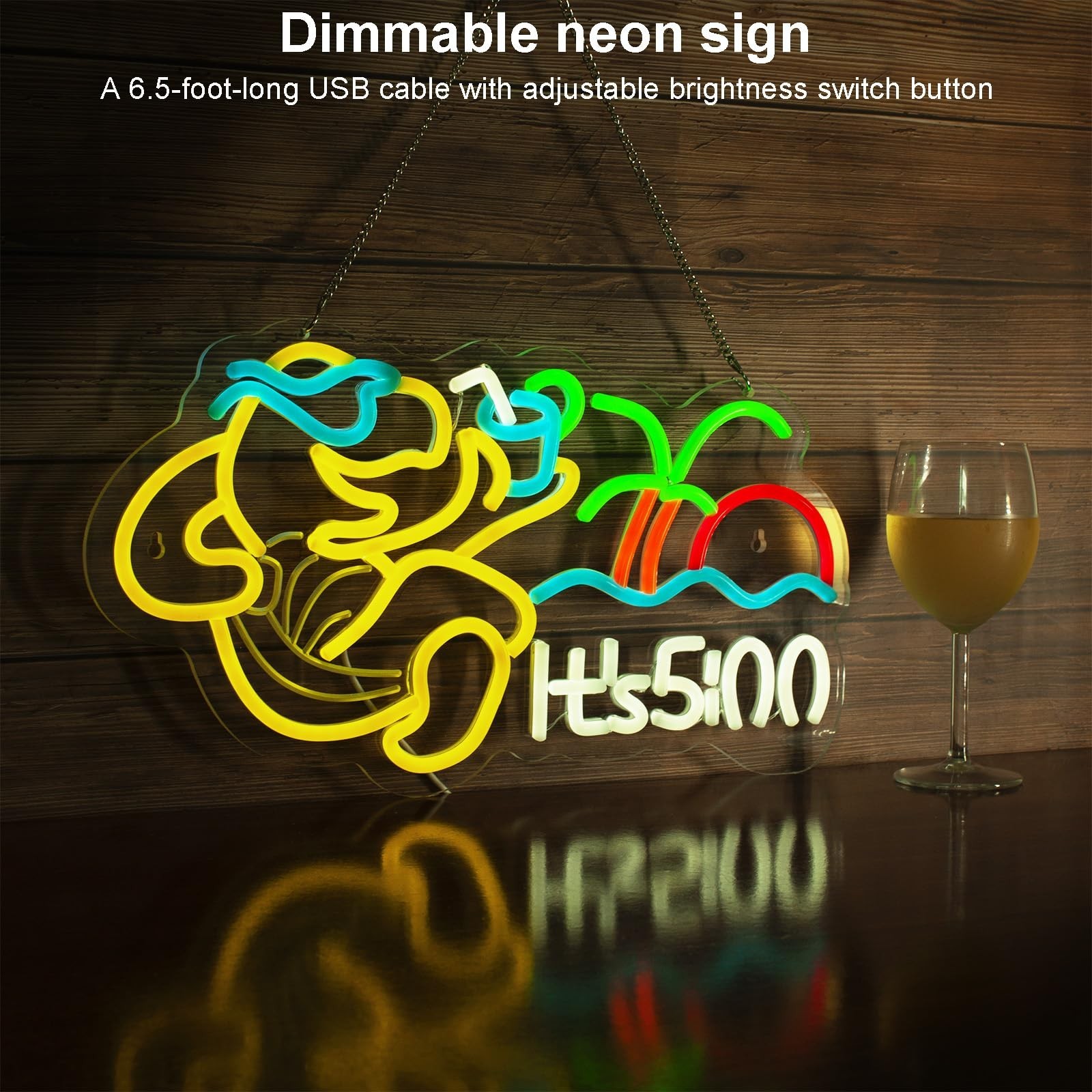 Turtle Have A Drink Neon Signs for Wall Decor, Its 5 00 O’clock Led Neon Ligh…