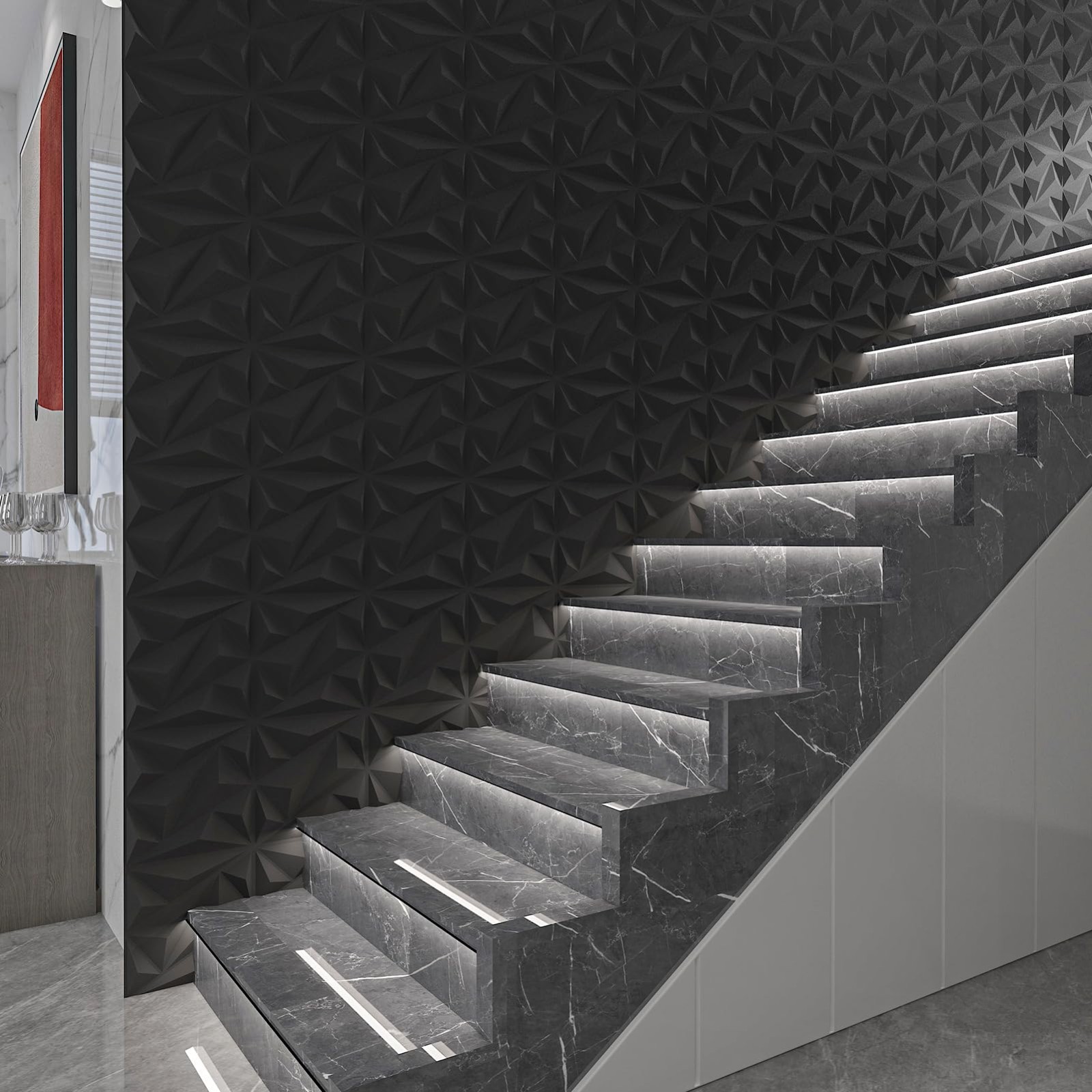 33 Pack 3D Diamond Wall Panels, Black PVC Accent Decor for Living Room, Bedroom,