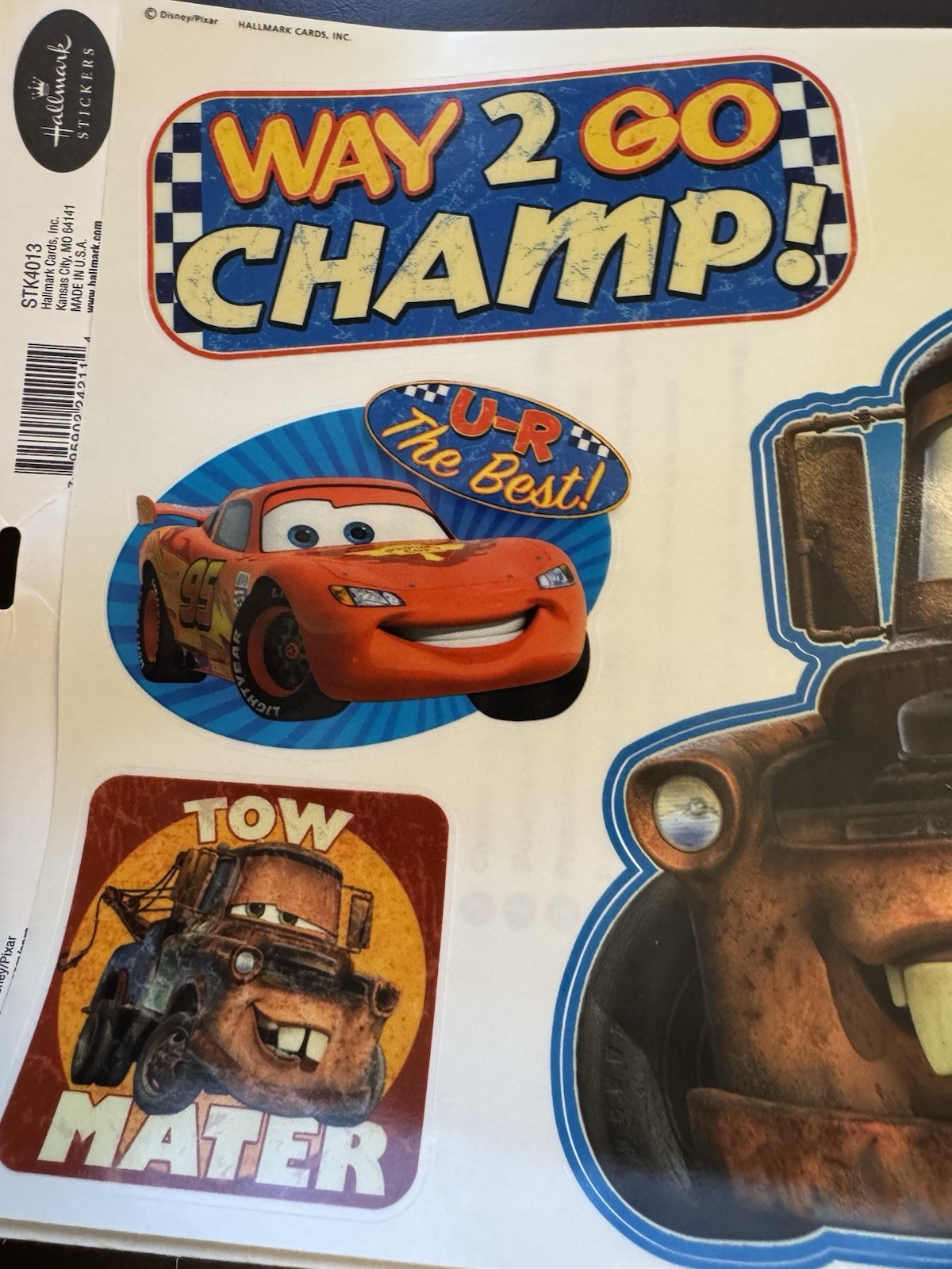 Hallmark Stickers Disney Pixar Cars MOVEABLE DECORATIONS NEW Tow Mater