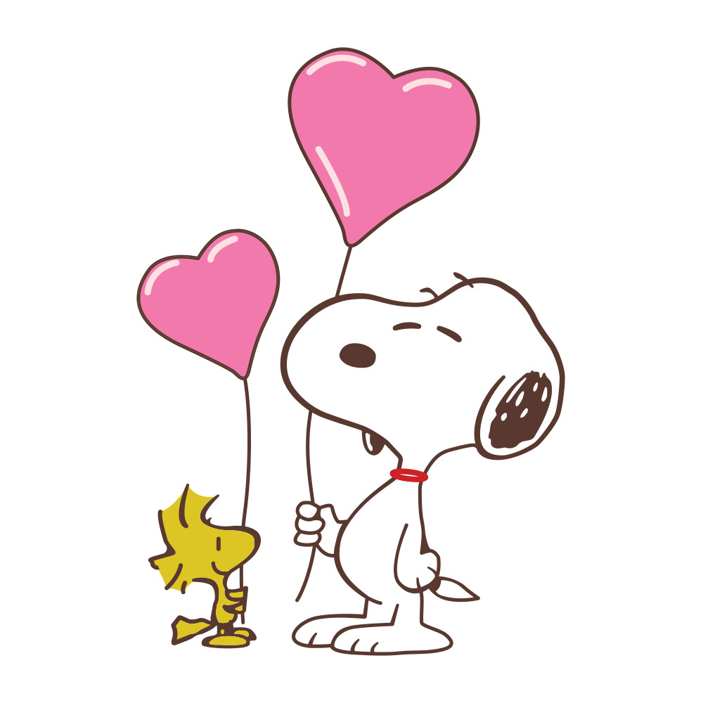 Peanuts Snoopy with heart-shaped balloons next to Woodstock 2.8″W x 4″H
