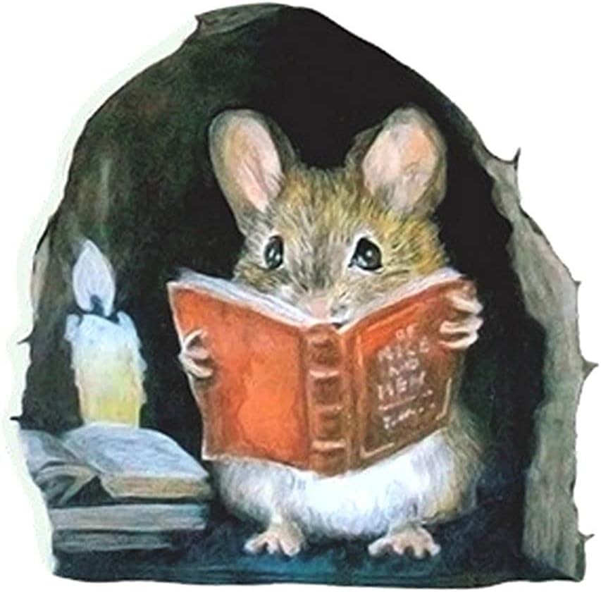 3Pcs 3D Mouse Hole Wall Stickers,Mouse Reading Book in Wall Decals Water Proo…