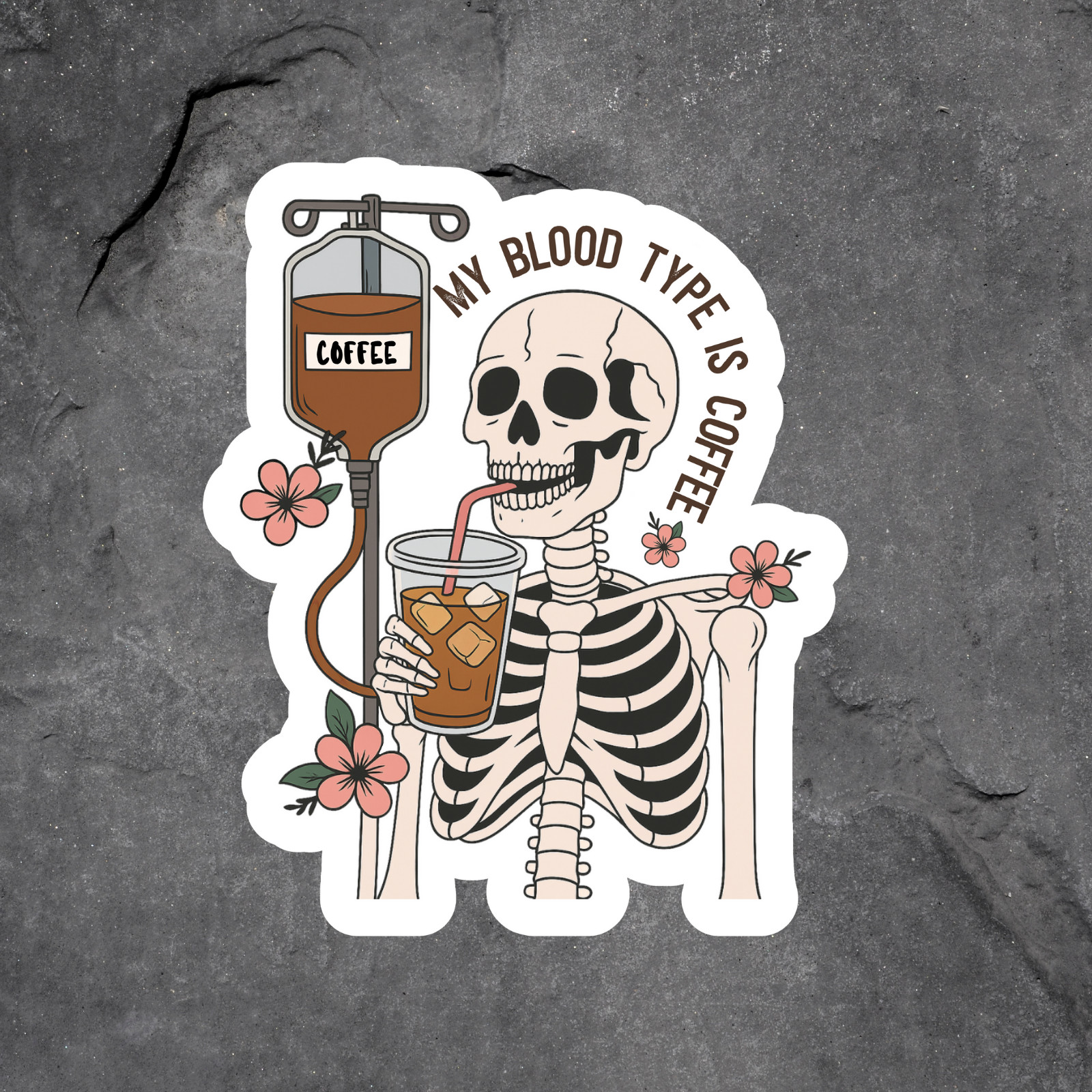Coffee skeleton my blood type is coffee sticker vinyl decal caffeine humor