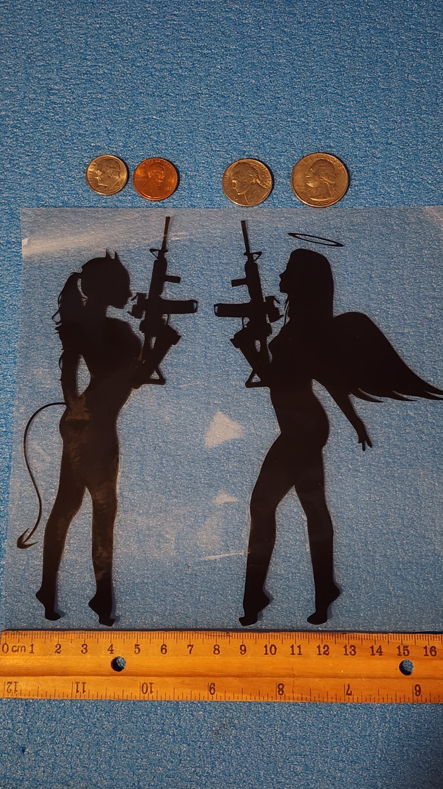 Angel vs Devil Armed Silhouette Vinyl Sticker – Dual Figure Decal