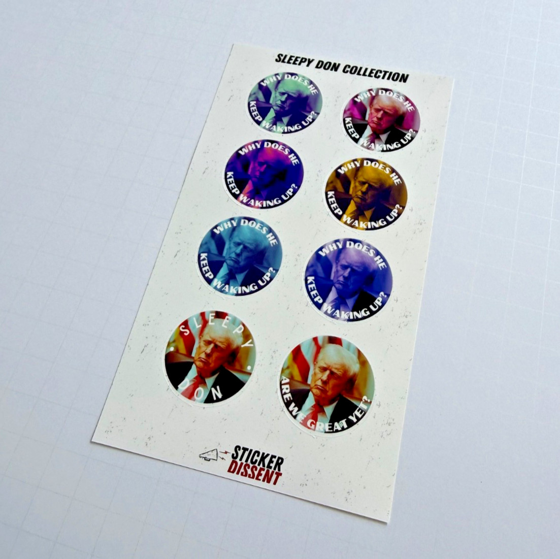 Donald Trump Asleep Stickers 8pc Assorted Anti Trump Political Humor Decals 1.5″