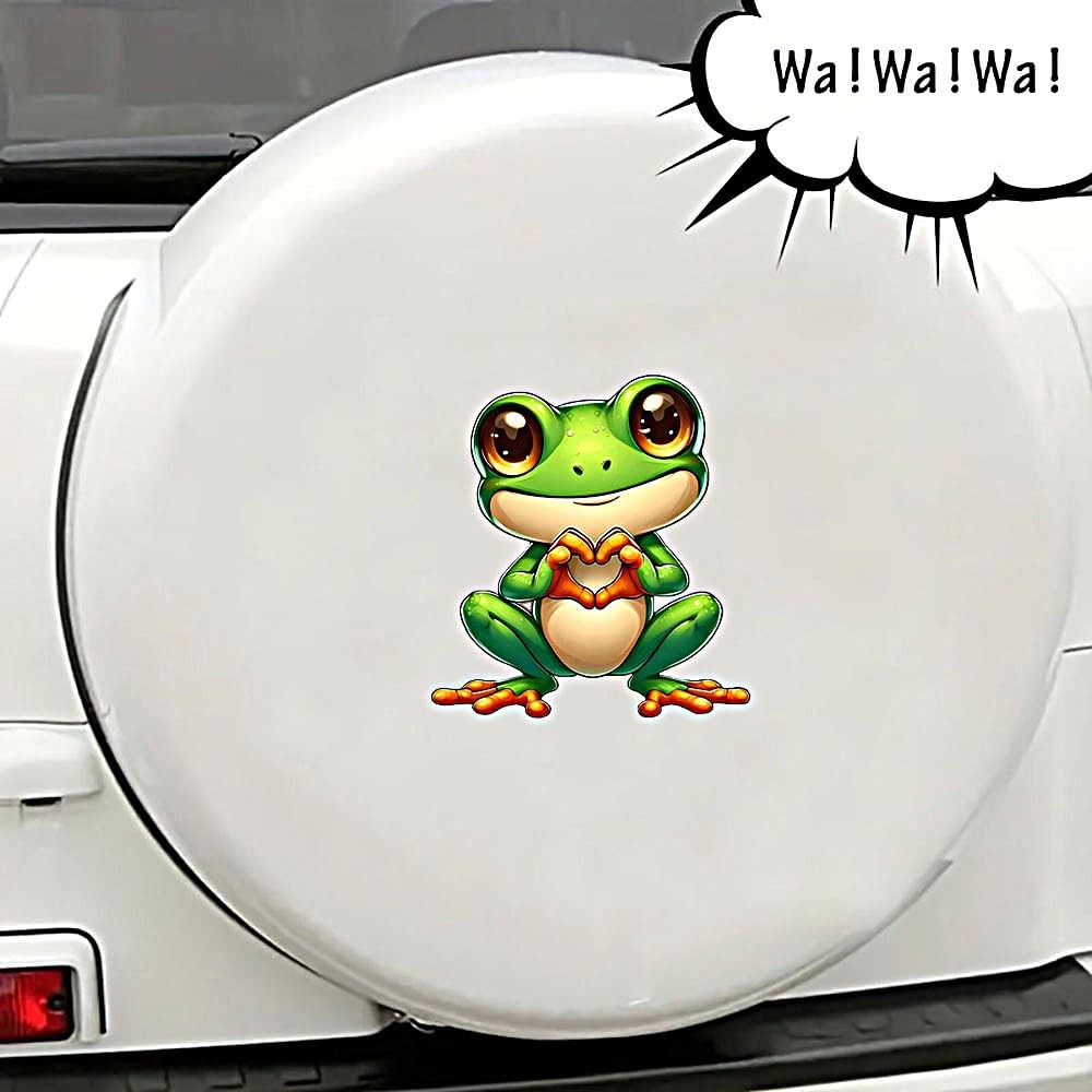 2PC Cute Frog Vinyl Stickers with Heart Pattern Waterproof Decals for Car Tru…
