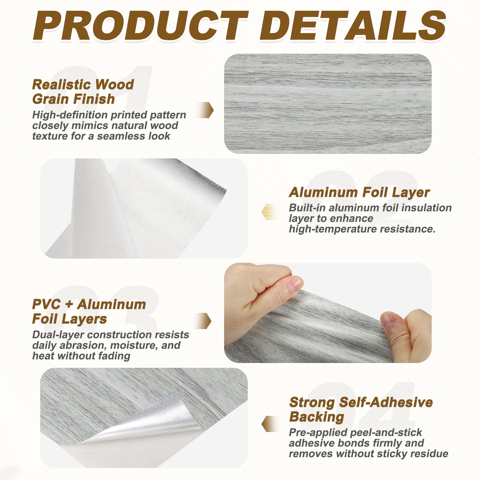 Wood Grain Repair Tape, 5.91 Inch x 16.4 ft Self Adhesive, Light Grey