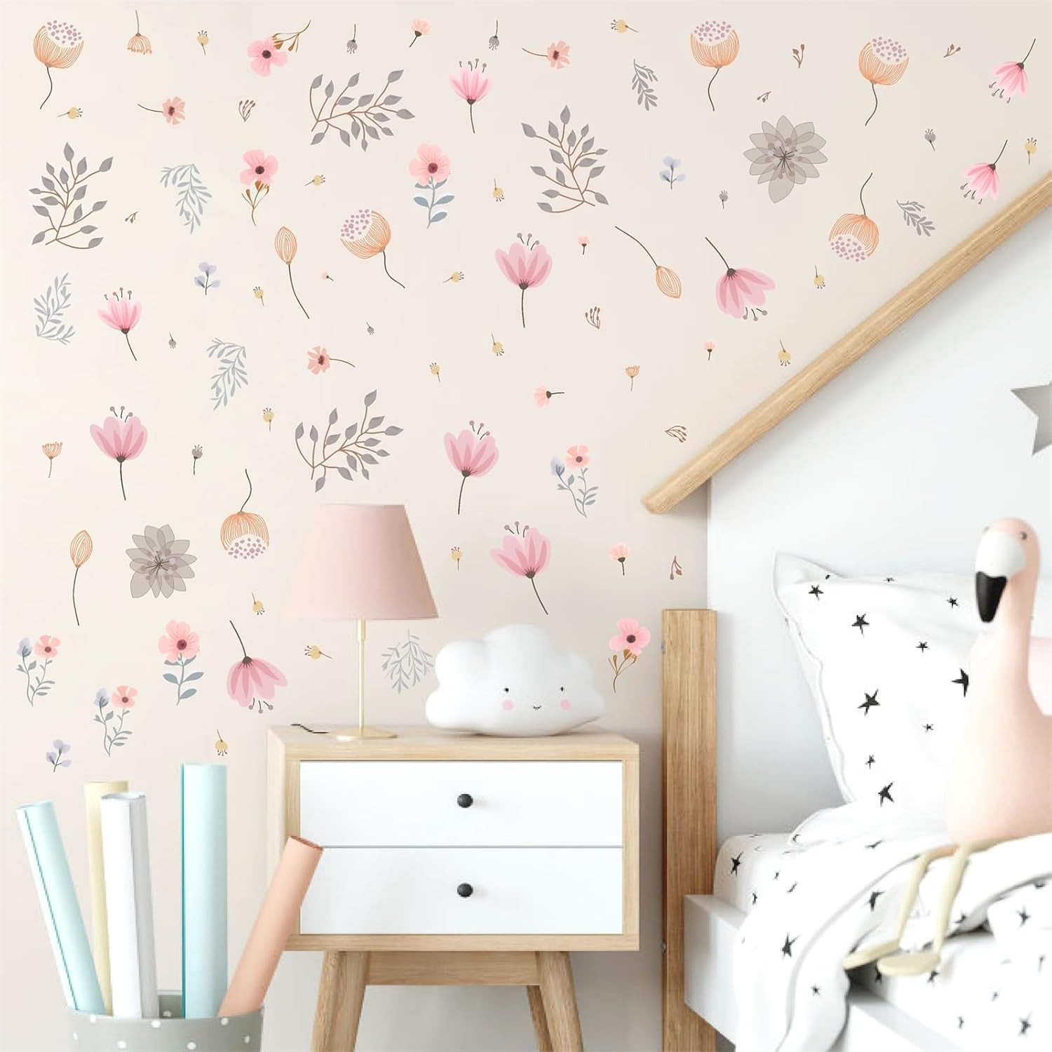 Boho Floral Wall Decals 192 Pcs Pink Flower Stickers for Crafts Removable Flower