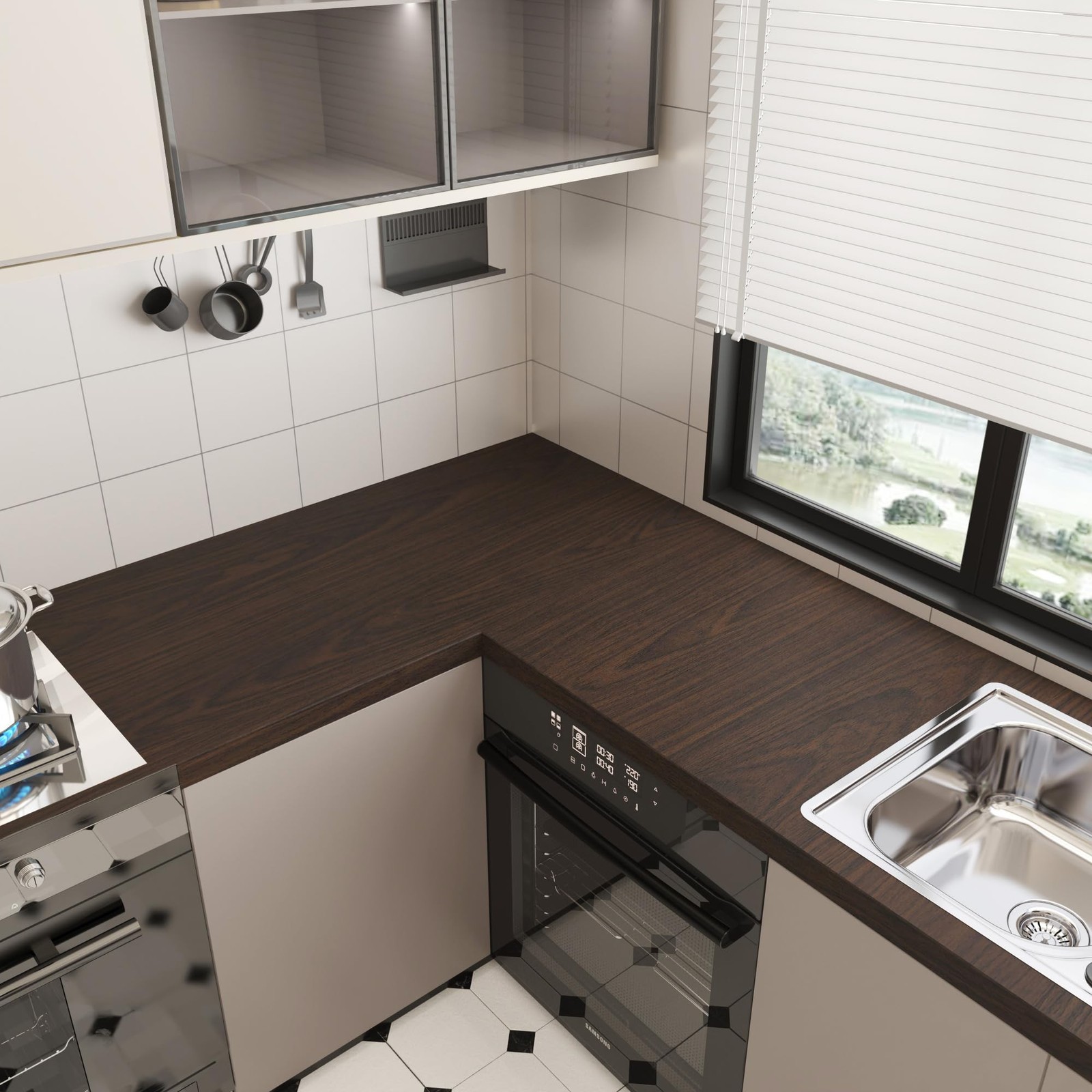 JSEVEM 16″×354″ Dark Brown Black Walnut Wood Wallpaper Peel and Stick Darke