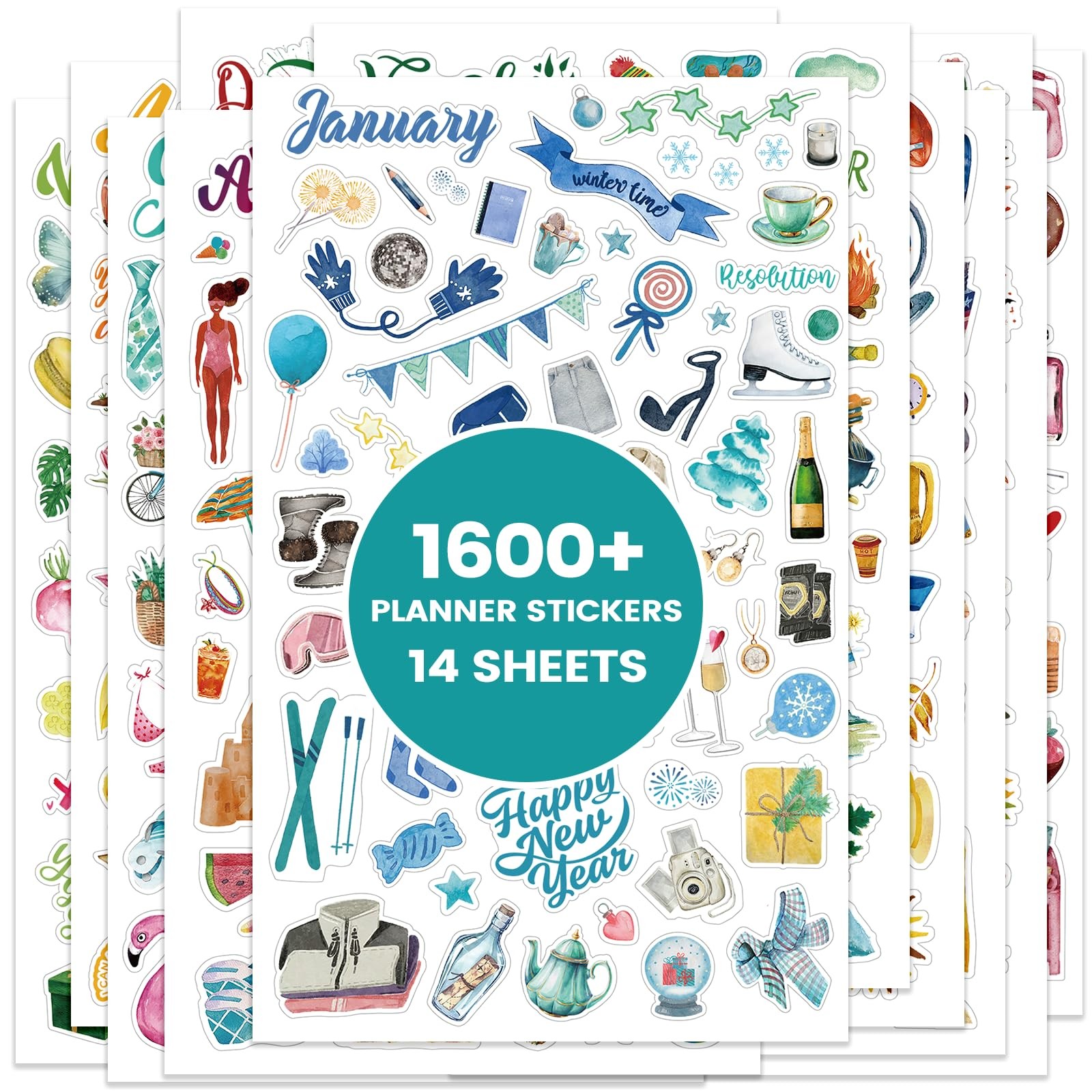 Office Planner Stickers, 12 Monthly, 1500+ Stickers, Festivals