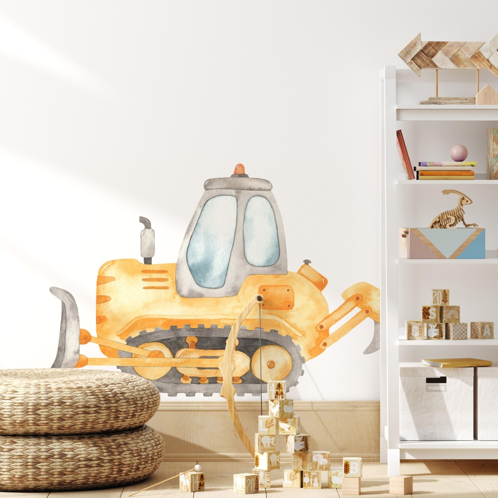 Construction Bulldozer Wall Decal Watercolor Boys Playroom Nursery Wall Decor