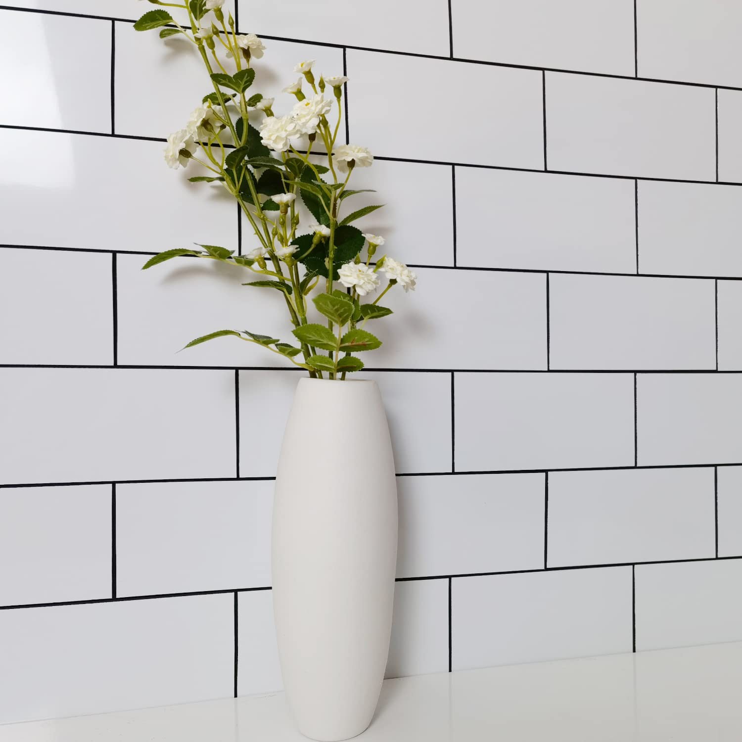 100-Piece Polished White Thick PVC Peel and Stick Backsplash, 3″ x 6″ Waterpr…
