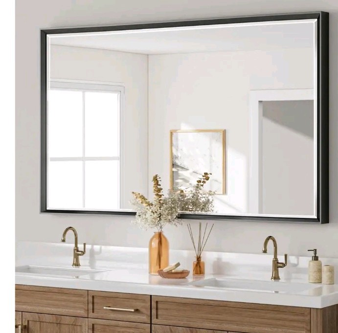 QueenFun 48 in. W x 36 in. H Rectangular Framed Aluminum Beveled Edge Wall Mount