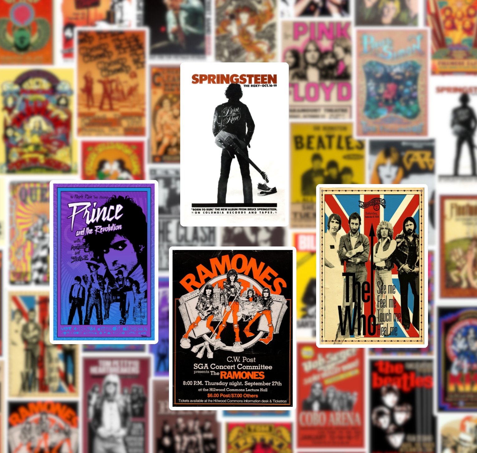 25/50 Rock Concert Poster Sticker Pack – Waterproof Vinyl – Beatles Springsteen