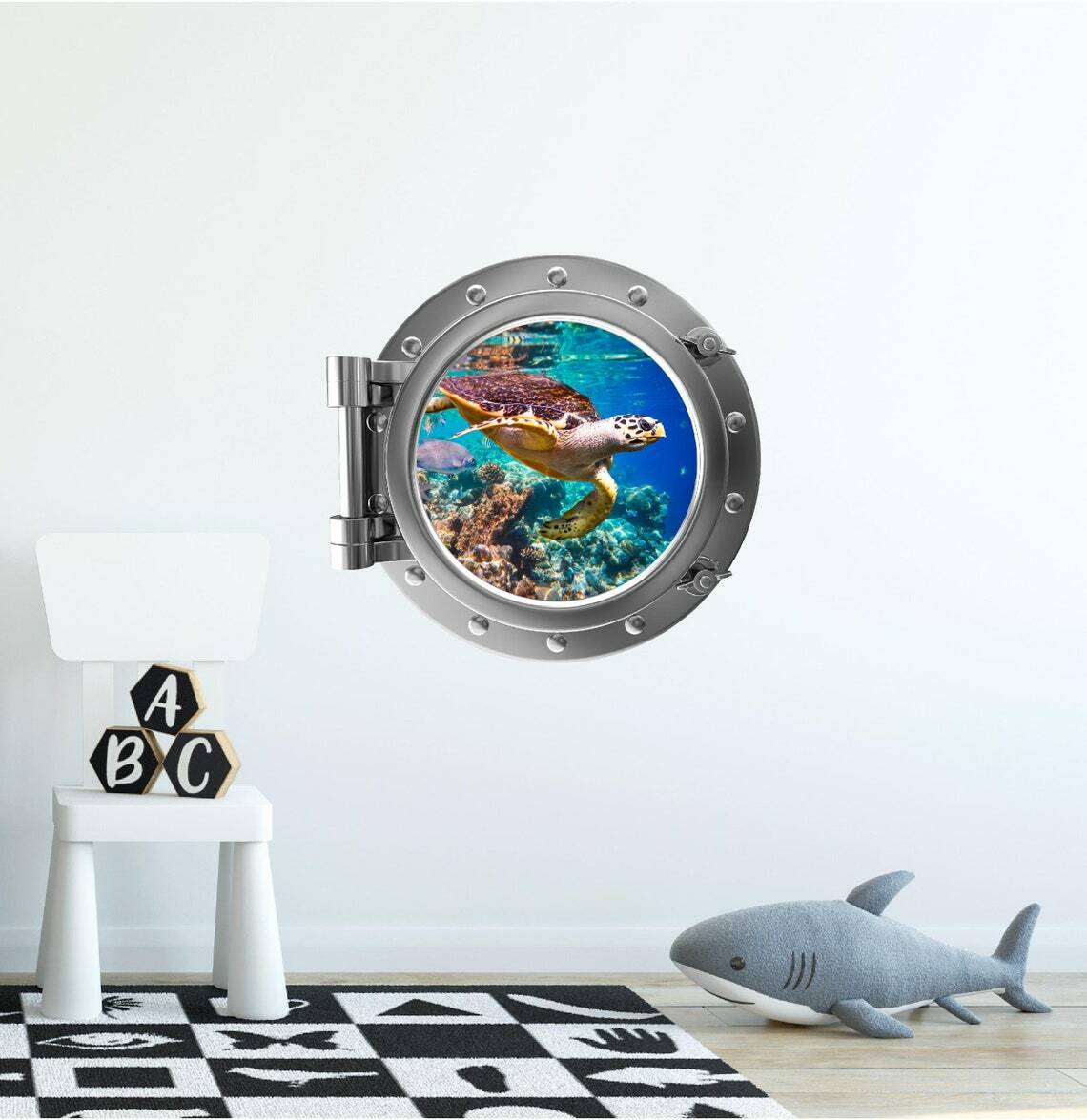 PortScape Hawksbill Sea Turtle Ocean Porthole 3D Window Wall Decal Vinyl Sticker