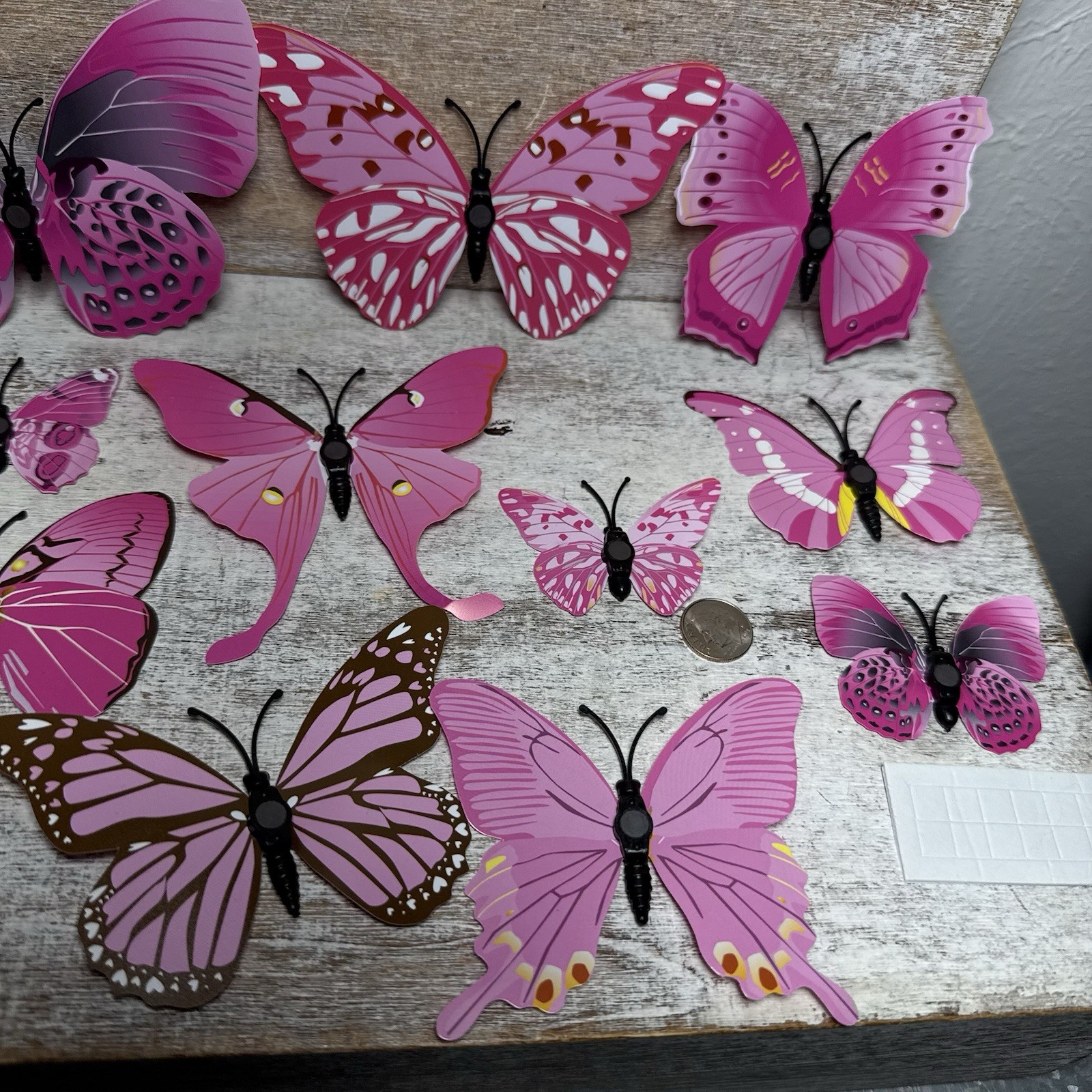 Lot of 12 3D Realistic Butterfly Wall Stickers Different Sizes, Shapes PINK New