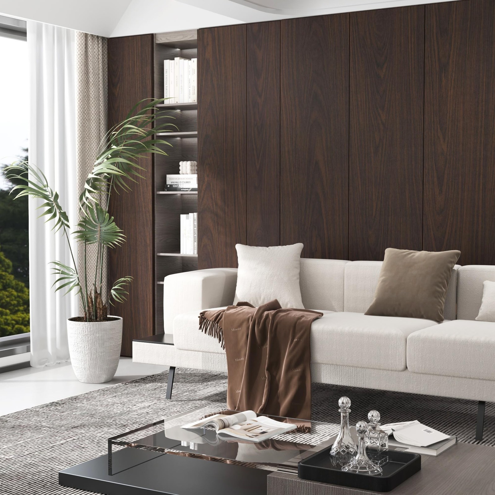 JSEVEM 16″×354″ Dark Brown Black Walnut Wood Wallpaper Peel and Stick Darke