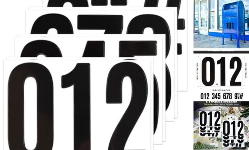 7 Inch Large Number Stickers, 8 Sheets Self-Adhesive Vinyl Number Sticker Black