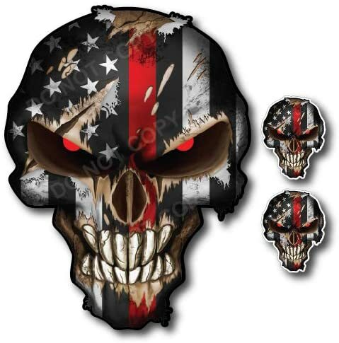 3X THIN RED LINE USA AMERICAN FLAG SKULL STICKER DECAL CAR TRUCK WINDOW BUMPER
