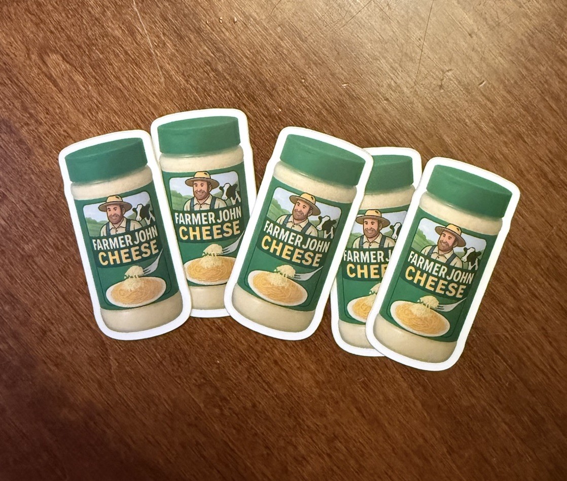 Sticker Lot of 5 – Funny Vinyl Stickers Novelty Gift Farmer John Cheese