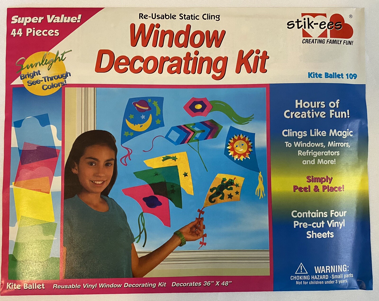 Kite Ballet See Through Colorful Kites Vintage Stik-EES Vinyl Window Clings NEW