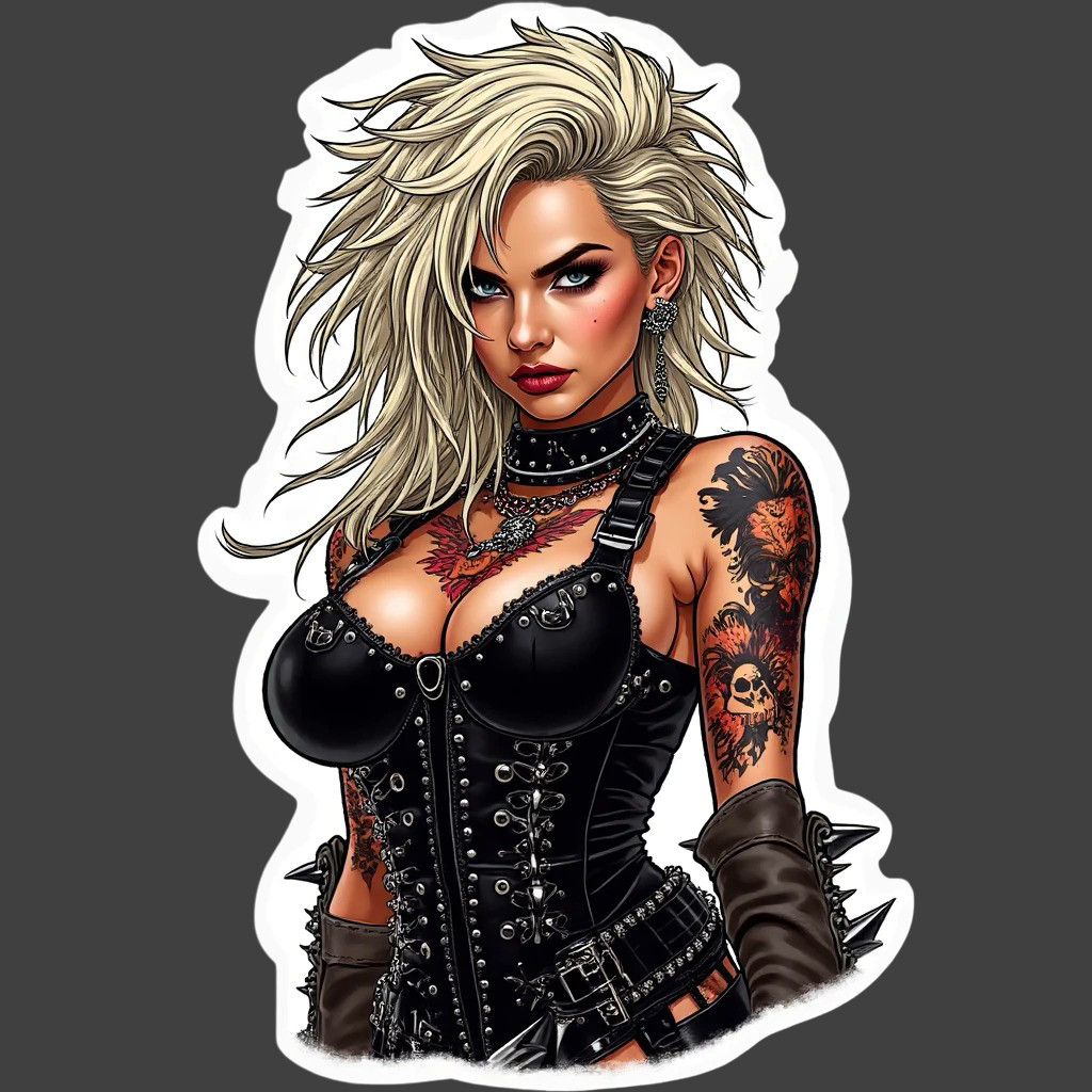 Pinup girl sticker vinyl decal platinum rocker corset studs tattoos curvy busty