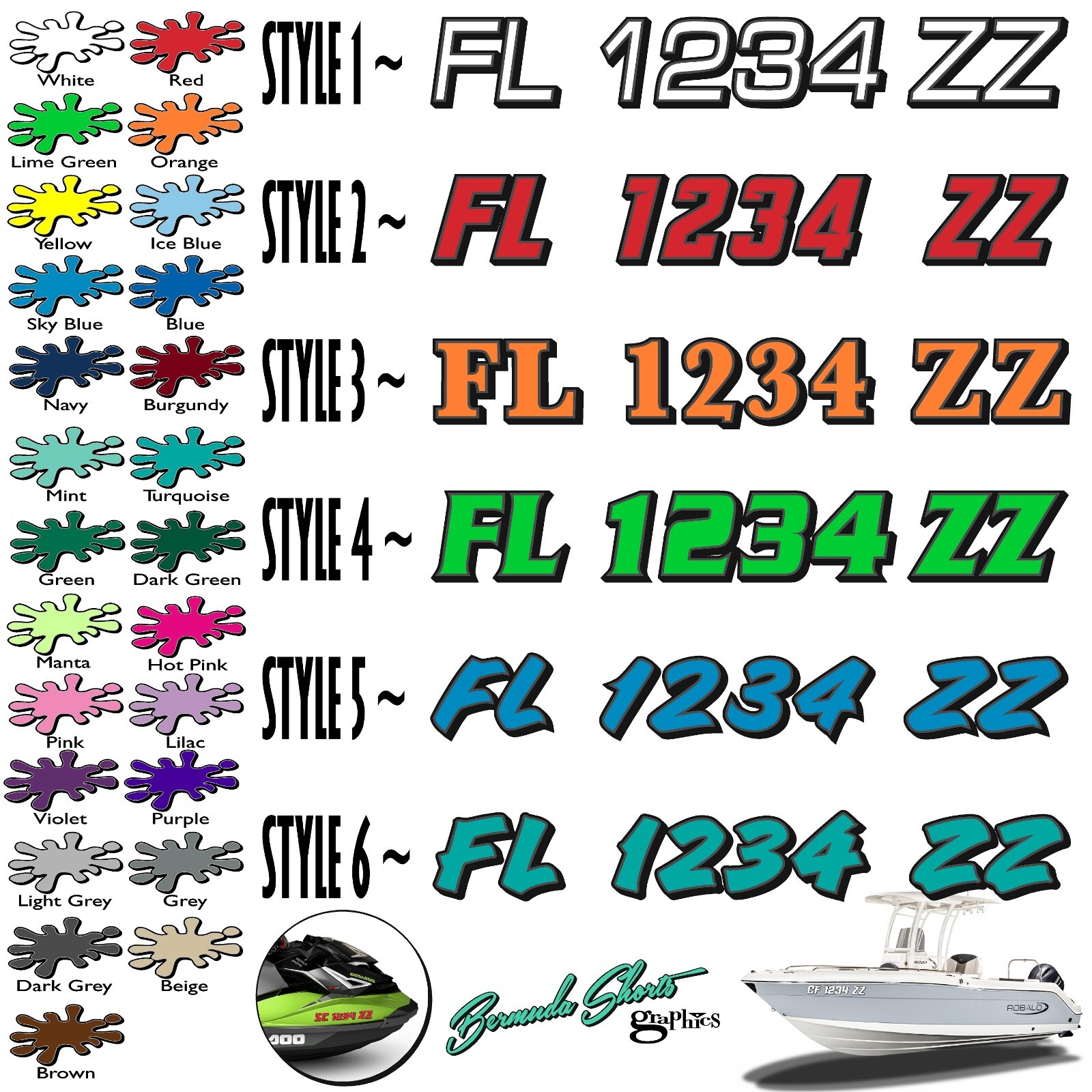 Boat Registration Numbers & Letters 2 Pack 3″ x 15″ Boat & Jetski Stickers 2CL