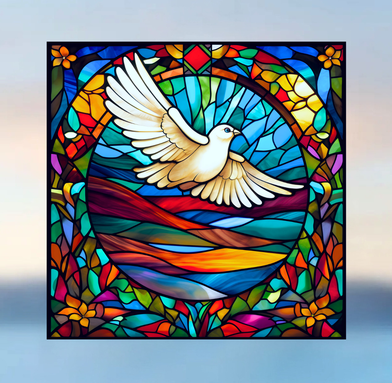 Peace Dove Faux Stained-Glass WINDOW CLING Size 8″ Repositionable Vinyl