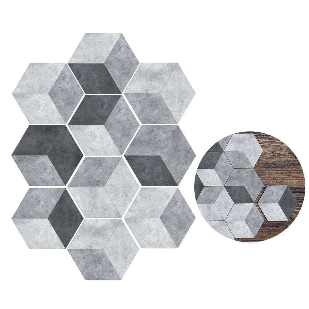 10 Pcs Hexagonal PVC Floor Stickers Self Adhesive Cement Style